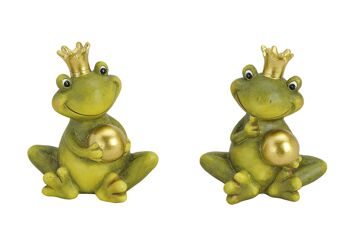 Frog King avec une boule en céramique dorée, 2 voies assorties, 15 cm