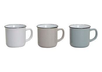 Mug en céramique blanc / gris / marron, 3 assortis, 8 cm, 300 ml