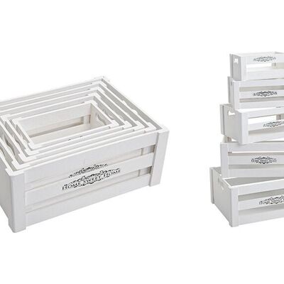 Kisten-Set in weiß aus Holz, 5-teilig, B37 x T28 x H15 cm