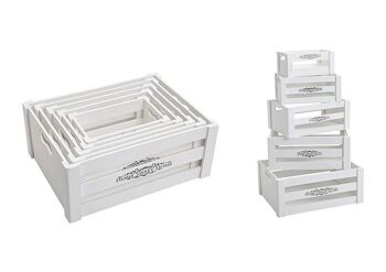 Coffret en bois blanc, 5 pièces, L37 x P28 x H15 cm