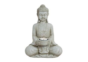 Bouddha avec photophore gris en poly, L18 x P11 x H27 cm