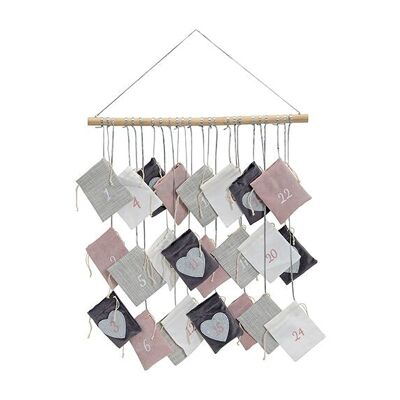 Calendario de Adviento de tela/madera de fresno, 24 bolsas, gris/rosa/negro/blanco (ancho/alto) 52x55cm