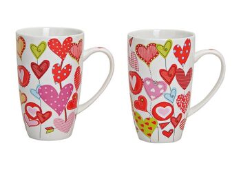 Mug coeurs en porcelaine, 2 assortis, 13 cm, 380 ml