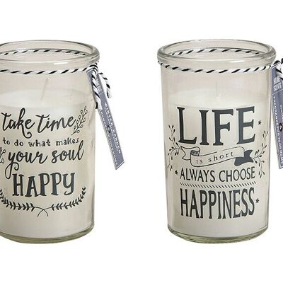 Lanterne en verre avec bougie parfumée Happy / Happiness