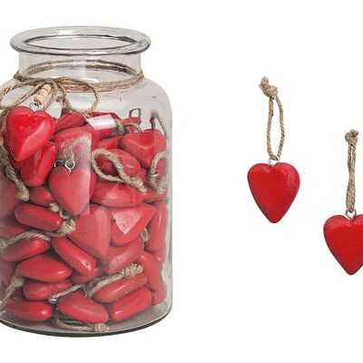 Corazón colgante en color rojo en cristal, fabricado en madera (An/Al/Pr) 4x5x1.5 cms