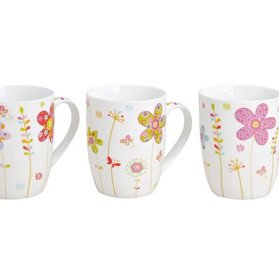 Taza de porcelana con decoración floral, 3 surtidos, 10 cm, 300 ml