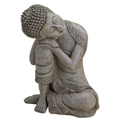 Bouddha assis en gris en poly, L14 x H20 cm