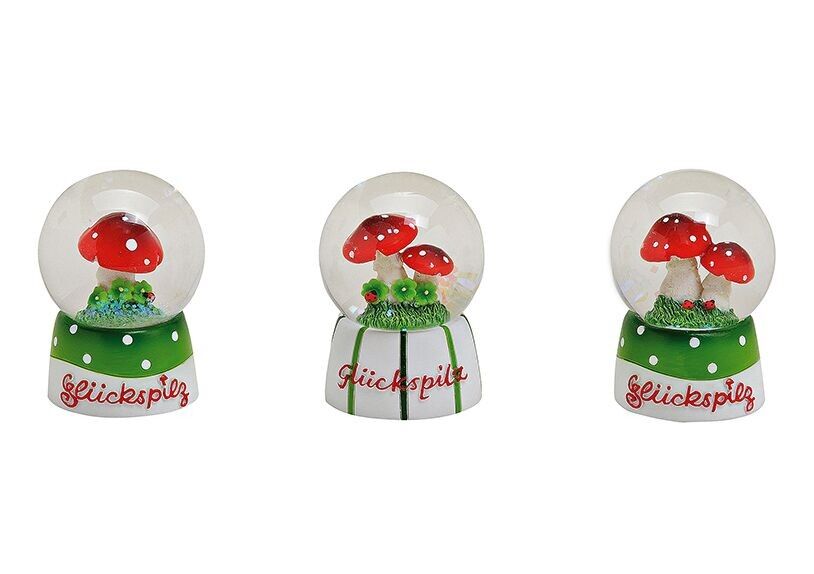 Boule de mica champignon porte-bonheur en poly / verre, assortis 3 fois, 4x6x4cm