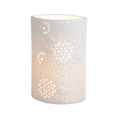 Lámpara de mesa ovalada blanca de porcelana, L18 x D10 x H28 cm sin bombilla