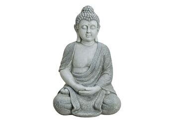 Bouddha assis en gris en poly, 62 cm