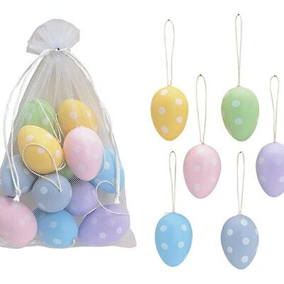 Set à suspendre œufs de Pâques (4x6x4cm) décoration à pois en plastique coloré lot de 12, (L/H/P) 16x18x6cm Ø3cm