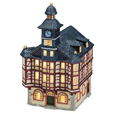 Windlicht Rathaus in Heppenheim aus Porzellan, B13 x T14 x H22 cm