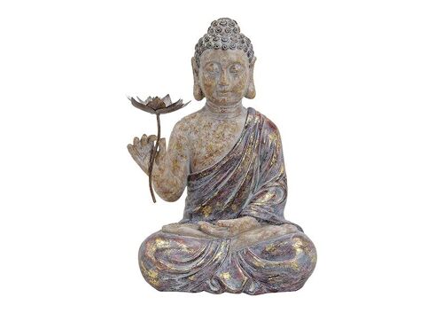 Buddha sitzend in rot/braun aus Poly, B35 x T24 x H48 cm