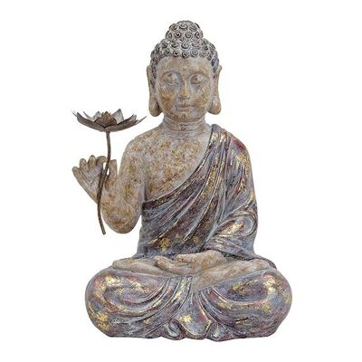 Buddha sitzend in rot/braun aus Poly, B35 x T24 x H48 cm