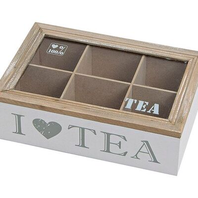 Caja de té para bolsitas, 6 compartimentos, I Love Tea