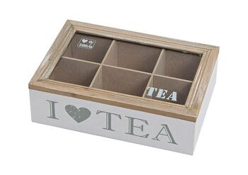 Boîte à thé pour sachets, 6 compartiments, I Love Tea