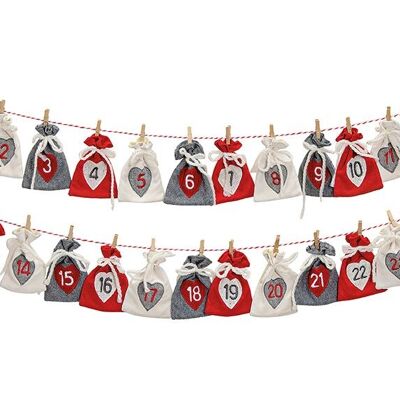 Calendario dell'avvento in tessuto, 24 sacchetti, 220 cm