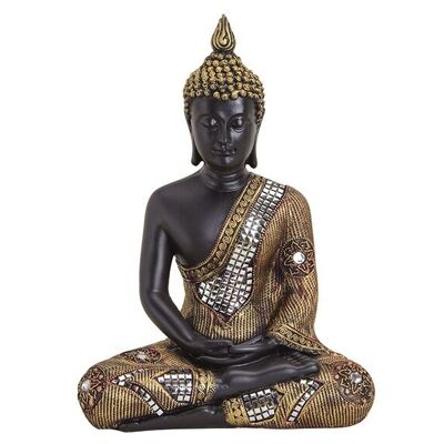 Buddha in schwarz/gold aus Poly, B21 x T12 x H27 cm