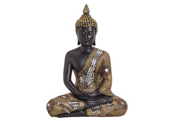 Bouddha en noir / or en poly, L21 x P12 x H27 cm