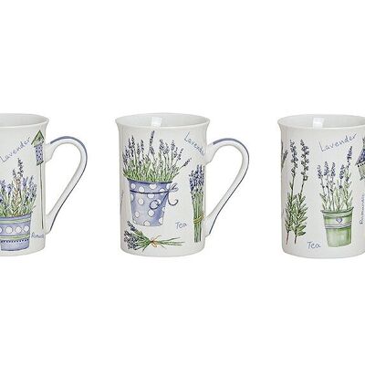 Taza de porcelana con decoración lavanda, 3 surtidos, 10 cm, 250 ml