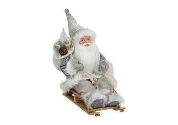 Père Noël sur un traîneau gris, L24 x P18 x H30 cm