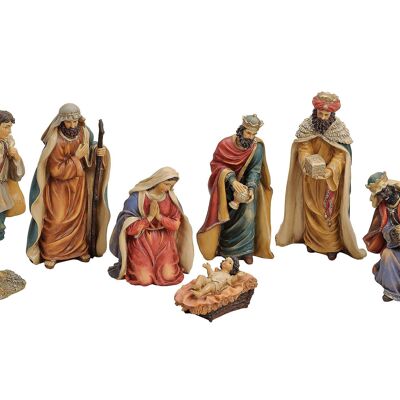 Set statuette per presepe in poliestere, 7 pezzi, 8-28 cm
