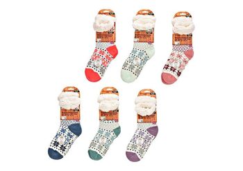 Chaussettes cabane dame Teddy ABS, taille unique, 6 assortis, 24 cm