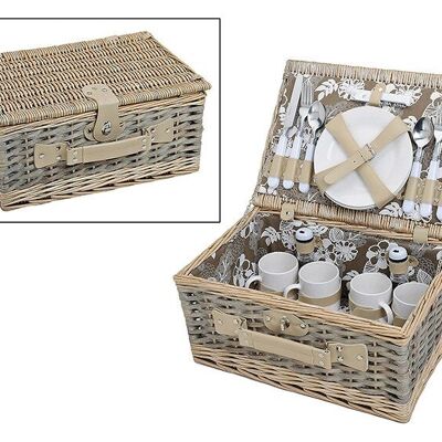 Cesta de picnic para 4 personas hecha de sauce, 24 piezas, 40 x 28 x 19 cm.