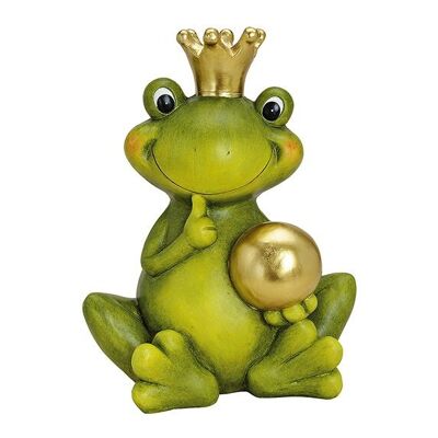 Principe ranocchio con palla in ceramica dorata, L26 x P35 x H44 cm