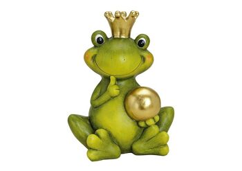 Prince grenouille avec une boule en céramique dorée, L26 x P35 x H44 cm