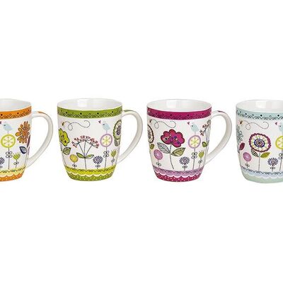 Becher aus Porzellan mit Blumendekor, 4-fach sortiert, 10 cm, 350 ml