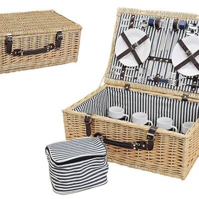 Cesta de picnic para 4 personas hecha de sauce, 25 piezas, 54 x 37 x 21 cm.