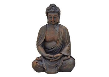 Bouddha assis en marron en poly, 24 x 23 x 38 cm