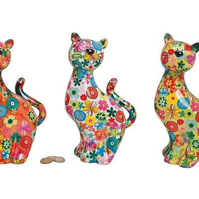 Tirelire en céramique fleur de chat, 3 assorties, L15 x P10 x H26 cm