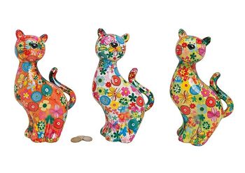 Tirelire en céramique fleur de chat, 3 assorties, L15 x P10 x H26 cm