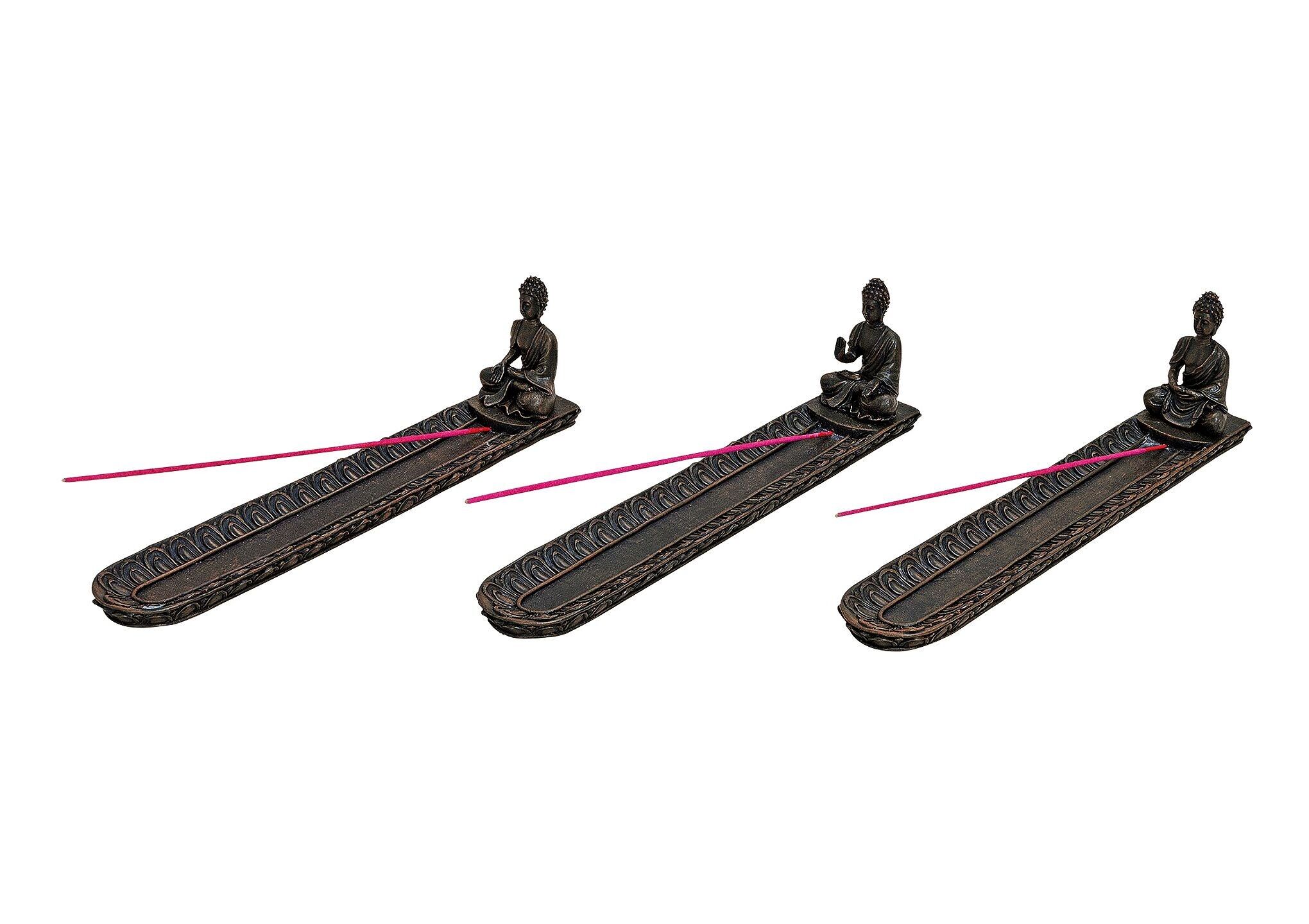 Porta bastoncini d'incenso Buddha in marrone, 3 assortiti, L24 x H8 cm