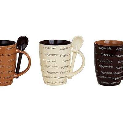 Taza con cuchara capuchino, de cerámica, surtido, 10 cm 250ml