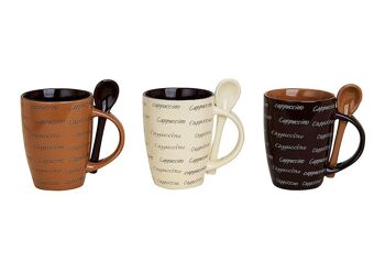 Tasse avec cuillère à cappuccino, en céramique, assortie, 10 cm 250ml