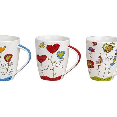 Tazza in porcellana con disegno a cuore, 3 assortiti, 10 cm, 300 ml