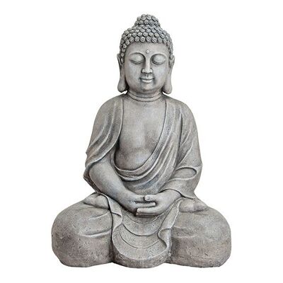 Buda en gris, aspecto piedra, poliresina, 49 x 34 x 71 cm.