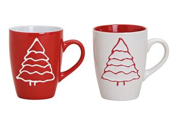 Mug motif sapin de Noël en céramique rouge, blanc 2 compartiments, 280ml (L/H/P) 11x10x8cm