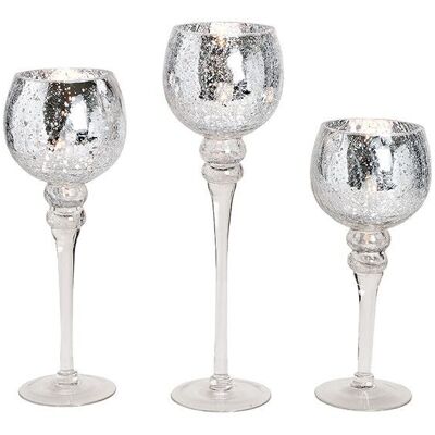 Lantern set chalice cracking silver 30, 35, 40cm x Ø13cm made of glass, set of 3,