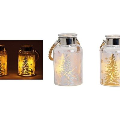 Lanterna foresta invernale 5 luci LED, oro, argento in vetro trasparente, 2 volte, (L/A/P) 10x18x10 cm