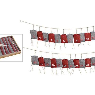 Calendario dell'avvento in tessuto, 24 sacchetti (L/A) 10x13 cm, rosso/grigio, 320 cm