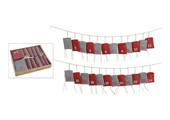 Calendrier de l'Avent en textile, 24 sachets (L/H) 10x13cm, rouge/gris, 320cm