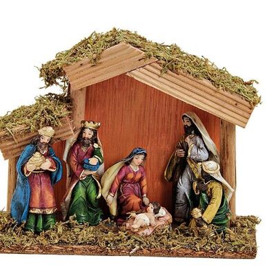 Presepe in poliestere, legno colorato (L/A/P) 20x15x8 cm