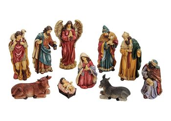 Ensemble de figurines de la Nativité en poly coloré, lot de 10, 7-21 cm