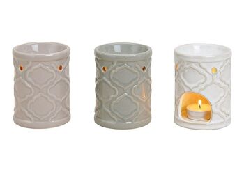 Lampe à parfum en céramique beige, blanc, gris triple, (L/H/P) 8x11x8cm
