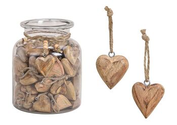 Coeur suspendu en bois de manguier, 72 pièces. en verre, naturel (L/H/P) 4x4x2cm