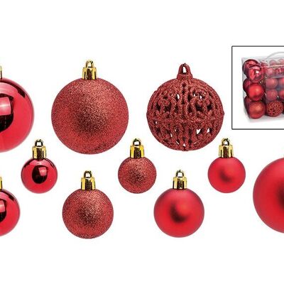 Palline di Natale in plastica, set da 50, rosse Ø3/4/6 cm (L/A/P) 23x18x12 cm